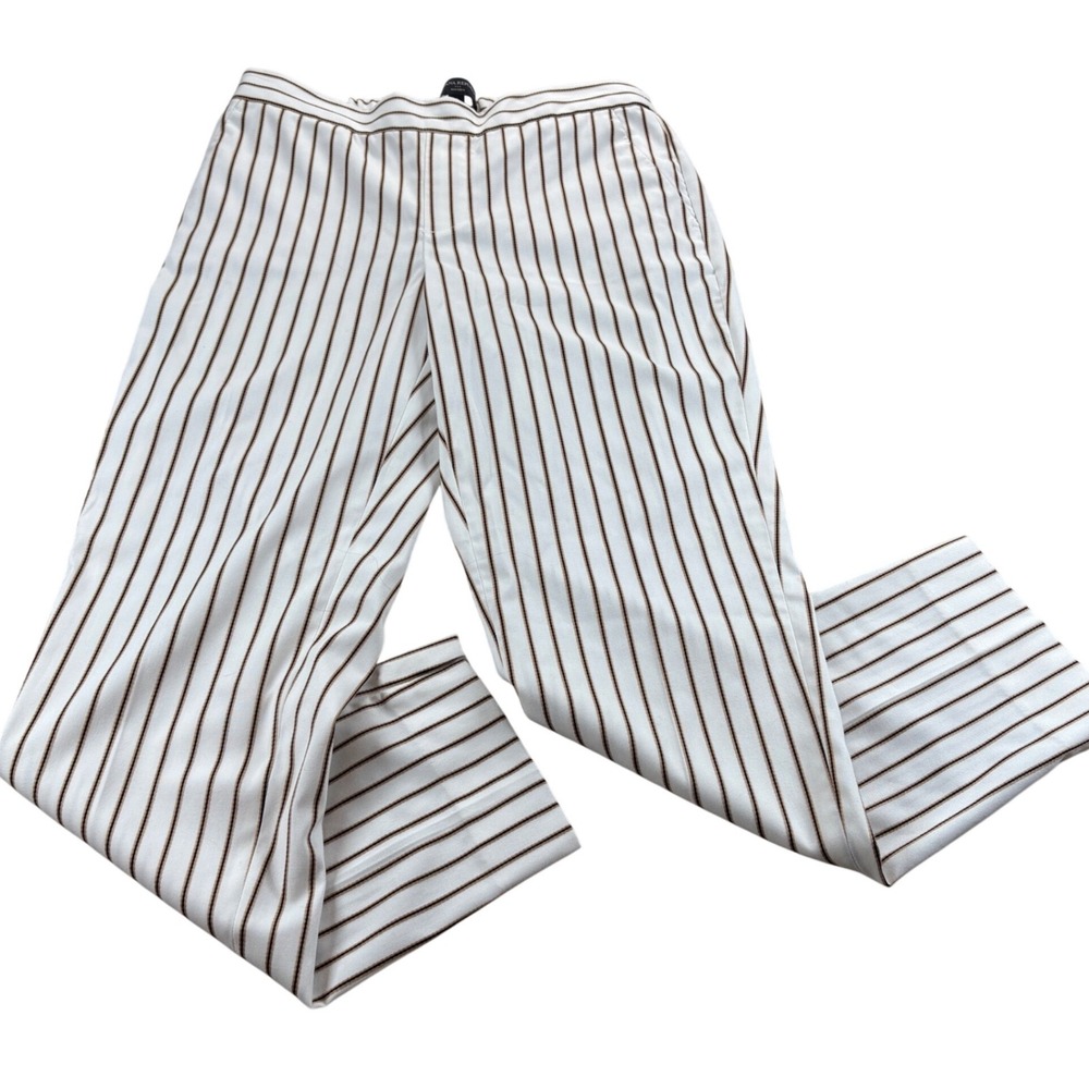 Banana Republic Hayden Pants Women 4 Cream Brown Striped Coastal Preppy Chic